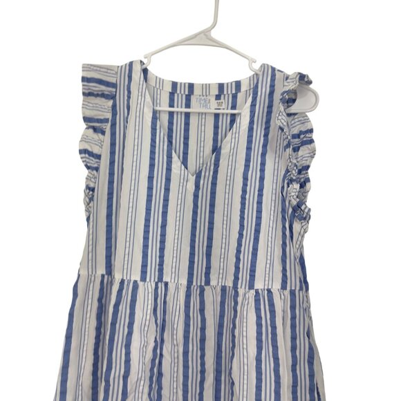 Blue & White Striped Ruffle Sleeveless A-Line Dress By Time And Tru Size S (4-6) - Picture 7 of 9